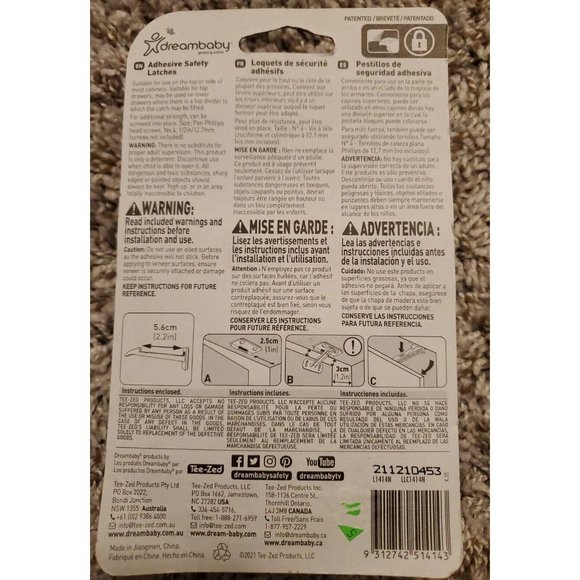 Brand New Dreambaby Adhesive Safety Latches For Drawers & Cabinets White 4ct. - Picture 2 of 2